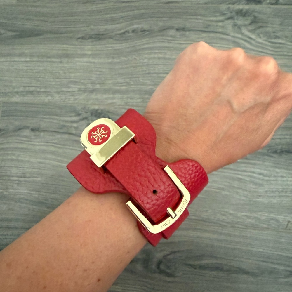 Rustic Cuff Red Leather Buckle Bracelet